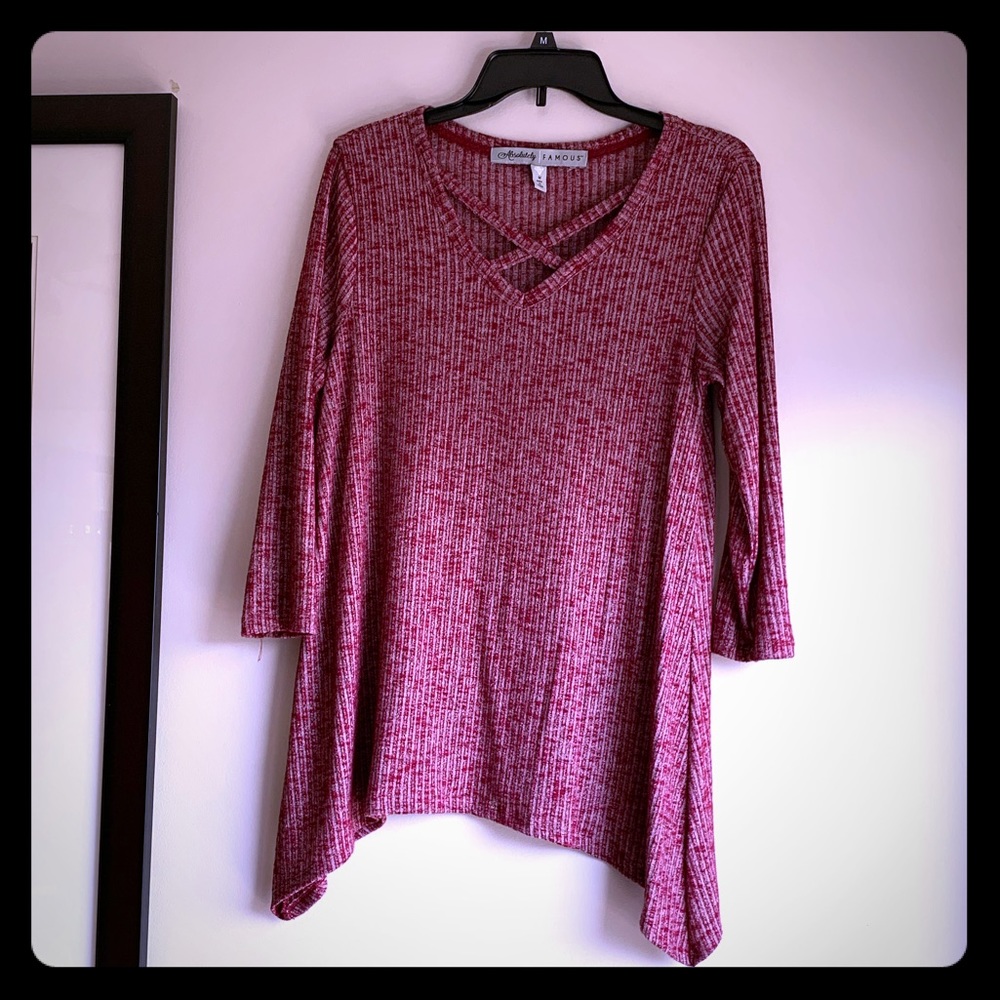 3/4 sleeve leggings blouse with neck detail